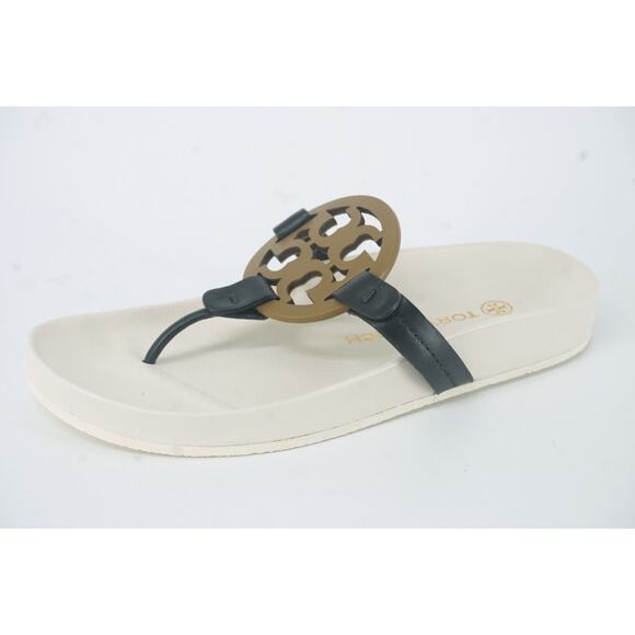 Tory Burch Miller Cloud Leather Thong Sandal SZ 5.5 Logo $298 New White - Picture 3 of 10
